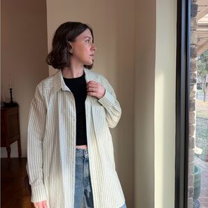 Anthropologie Green and White Striped Shirt